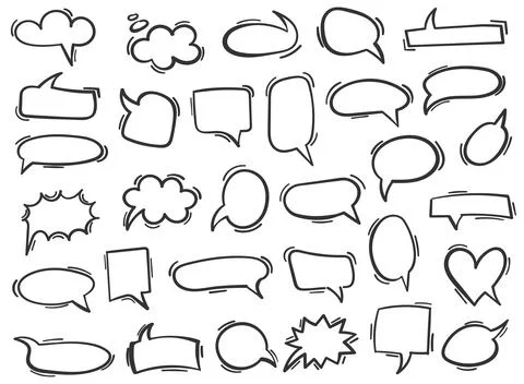 Doodle chat icon in hand drawn style. Cartoon bubbles vector illustration o.. Stock Illustration