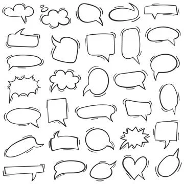 Doodle chat icon in hand drawn style. Cartoon bubbles vector illustration o.. Stock Illustration