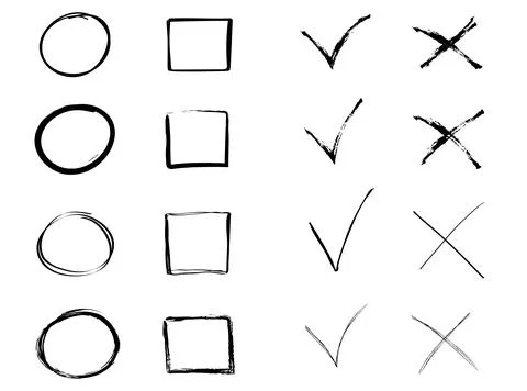 Doodle check marks. Hand drawn checkbox, examination mark and checklist marks. Stock Illustration