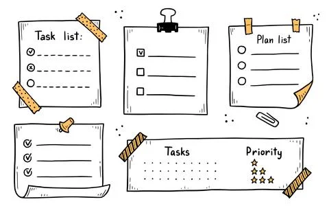Doodle checklist set. To do, task list Stock Illustration