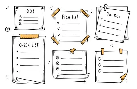 Doodle checklist set. To do, task list Stock Illustration