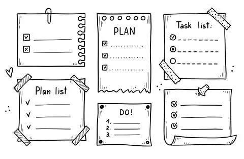 Doodle checklist set. To do, task list Stock Illustration