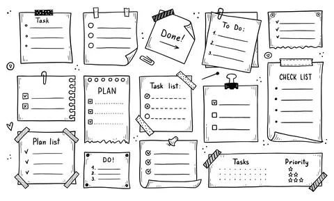 Doodle checklist set. To do, task list Stock Illustration