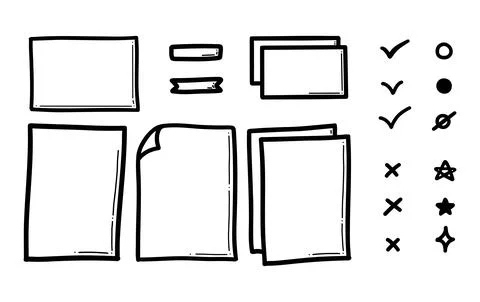 Doodle checklist set. Paper notes collection vector illustration. Illustrazione stock