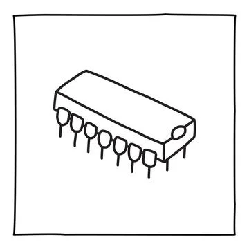 Doodle chip package icon or logo, hand drawn with thin black line. イラスト素材