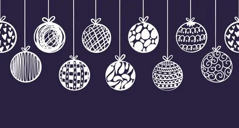 Doodle christmas ball pattern. Drawn baubles xmas decoration. Sketch hanging Illustrazione stock