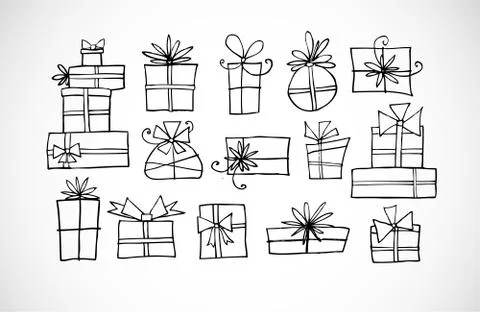 Doodle christmas gift boxes Stock Illustration