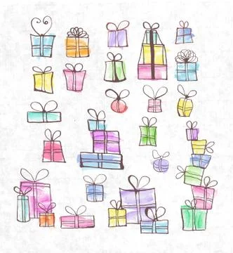 Doodle christmas gift boxes Stock Illustration