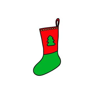 Doodle Christmas sock. Stock Illustration