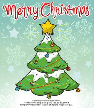 DOODLE CHRISTMAS TREE 스톡 일러스트