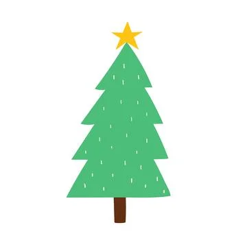 Doodle Christmas tree isolated element on white. Cute winter pine tree Stock Illustration