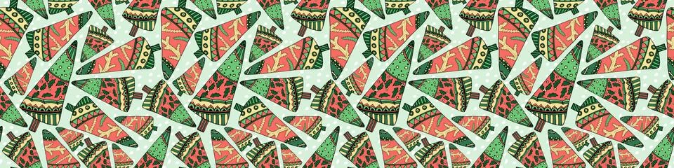 Doodle christmas tree seamless pattern, hygge style Stock Illustration