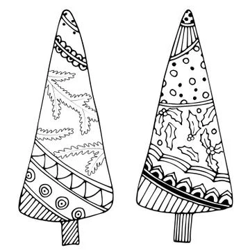 Doodle christmas tree vector coloring book page Stock Illustration