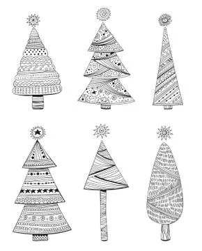 Doodle christmas trees Stock Illustration
