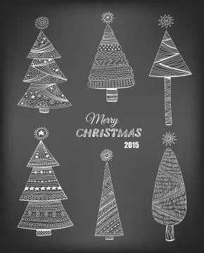 Doodle christmas trees Stock Illustration
