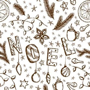 Doodle Christmas Vector Seamless Pattern Illustrazione stock