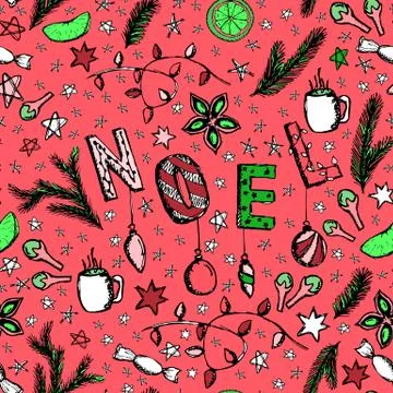 Doodle Christmas Vector Seamless Pattern Stock Illustration
