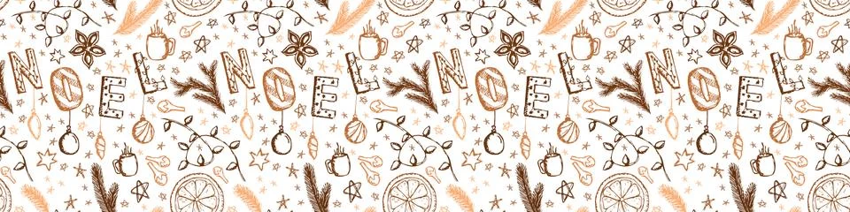 Doodle Christmas Vector Seamless Pattern Stock Illustration