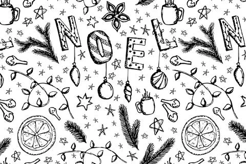 Doodle Christmas Vector Seamless Pattern Stock Illustration