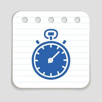 Doodle Chronometer icon, blue pen hand drawn symbol on a notepaper piece Stock Illustration
