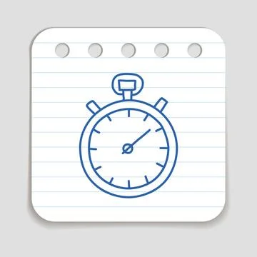 Doodle Chronometer icon, blue pen hand drawn symbol on a notepaper piece Stock Illustration