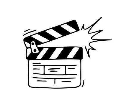 Doodle cinema clapper board. Hand drawn Movie clapperboard for film production. Stock Illustration