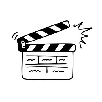 Doodle cinema clapper board. Hand drawn Movie clapperboard for film production. Stock Illustration