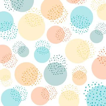Doodle circle background. Yellow, orange, turquoise, green circle and dots Stock Illustration