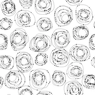 Doodle circles with dots seamless pattern on white background Stock Illustration