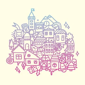 Doodle city vector illustration Ilustración de archivo