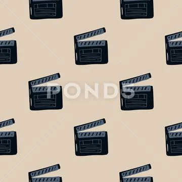 Doodle clapperboard seamless pattern. Simple cimema style print in dark tones Stock Illustration