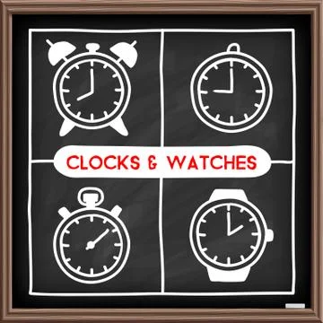 Doodle clock icons set Illustrazione stock