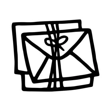 Doodle closed envelopes pile icon or logo, hand drawn with thin black line Stock Illustration