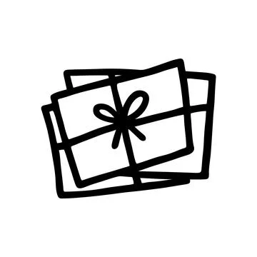 Doodle closed envelopes pile icon or logo, hand drawn with thin black line Stock Illustration