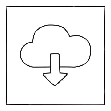 Doodle Cloud Download icon or logo, hand drawn with thin black line Stock Illustration