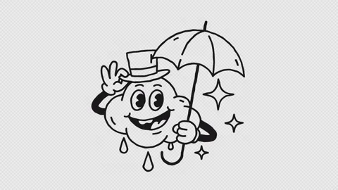 Doodle cloud holding umbrella holding hat and smiles. Transparent background Video stock 307628482