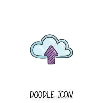 Doodle cloud icon. Online store, upload and download Stock Illustration