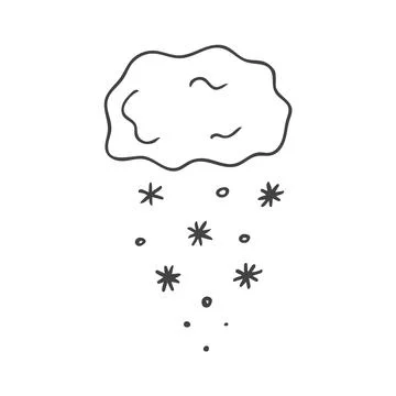 Doodle cloud with snowflakes on white background. Illustration