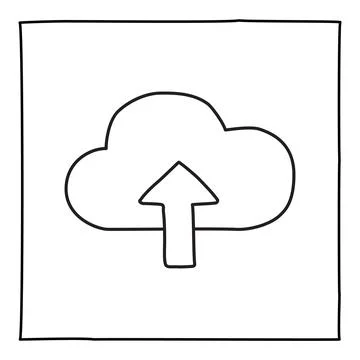 Doodle Cloud Upload icon or logo, hand drawn with thin black line Stock Illustration