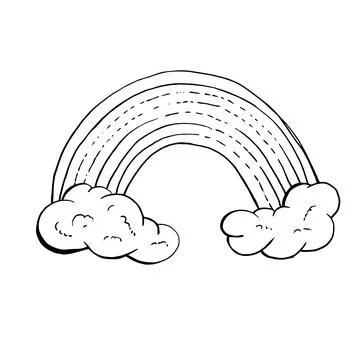 Doodle Clouds and rainbow, Hand Drawn sketch Vector Stock Illustration