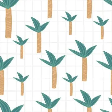Doodle coconut palm tree backdrop. Hand drawn tropical palm tree seamless pat Stock Illustration