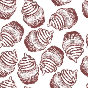 Doodle coffee cupcake seamless pattern Stock Illustration
