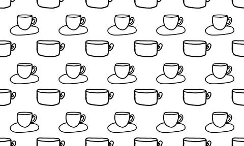 Doodle coffee cups seamless pattern Stock Illustration