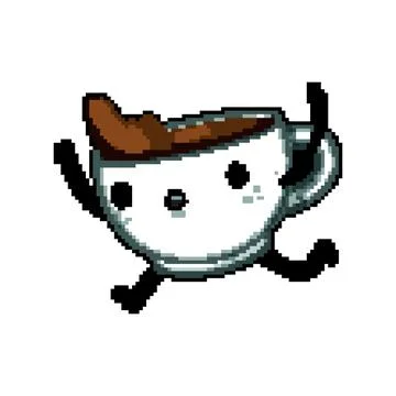 Doodle coffee mug character pixel art vector illustration Stock Illustration