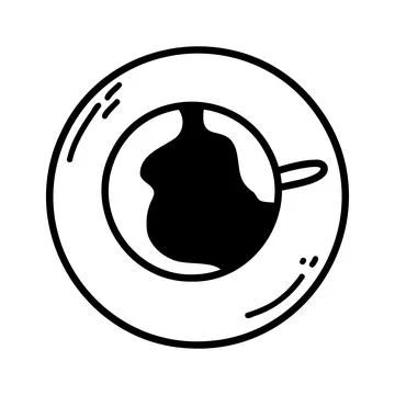 Doodle coffee mug top view. Hand drawn vector illustration of cup with hot dr Stock Illustration