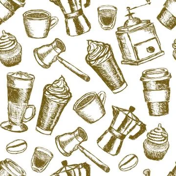 Doodle coffee seamless pattern Stock Illustration