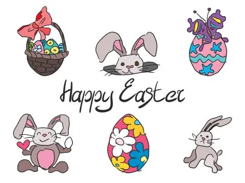 Doodle collection of drawings for the Easter holiday in color Stock Illustration