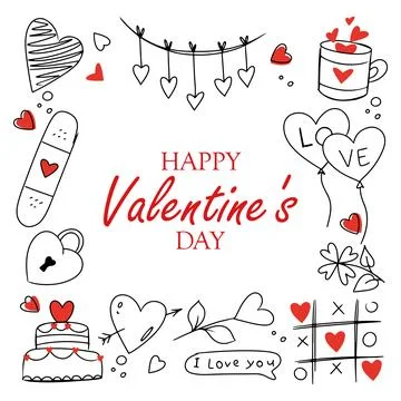 Doodle collection of valentines day elements in hand drawn style Stock Illustration