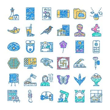 Doodle collection of various flat line icons Stock Illustration