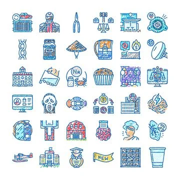 Doodle collection of various industry and lifestyle icons Stock Illustration